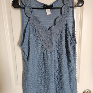 Janeric Vintage Elegant Blue Sleeveless Top with Rosette Detail